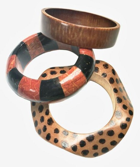 Vintage Painted Wooden Bracelets (3)