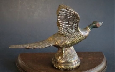 Vintage Pheasant Brass Statuette, Artist Signed, 1930-1950s