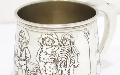 WILLIAM B. KERR & CO. STERLING SILVER ANTIQUE POETIC SAYINGS BABY CUP