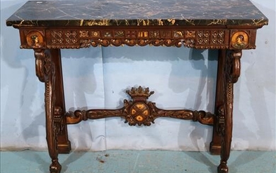 Walnut Victorian marble top console table