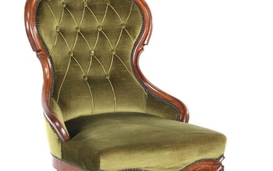 (-), Walnut armchair with green padded upholstery