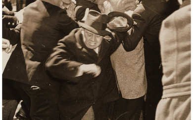 Weegee (1899-1968), Queens Cops Rough Up Newspaper Picket Line (three photographs) (April 24, 1937)