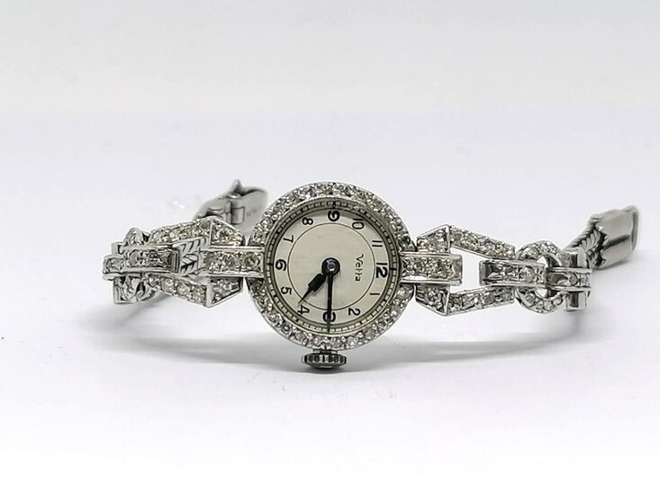 White and gold diamond bracelet watch Signed Vetta circa 1930930
