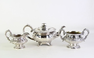 William IV Hallmarked Sterling Silver Teaset with faceted body (teapot (H17cm) feet bent)total weight - 1.643kg