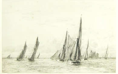 William Lionel Wyllie, British 1851-1931- Jenkin Swatchway; etching, signed in pencil lower left, 25 x 38.5 cm Provenance: with Robert Dunthorne, The Rembrandt Gallery, Liverpool, according to the label affixed to the reverse.