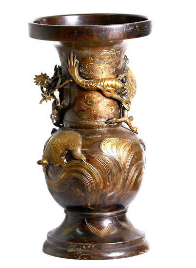 a pair of , Japanese , gilded bronze vases. Meiji period
