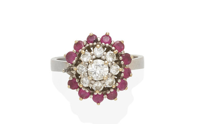 a white gold, ruby and diamond ballerina ring