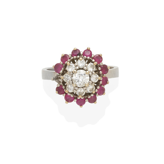 a white gold, ruby and diamond ballerina ring