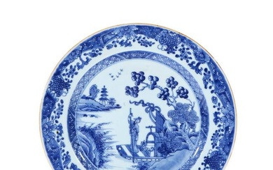 blue and white figure plate