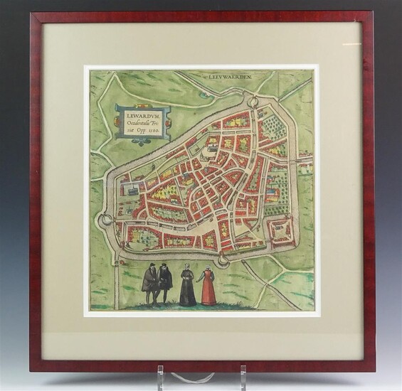 (-), handgekleurde historische plattegrond van Leeuwarden uit de...