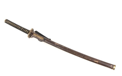 Japanese Style Katana with Leather-Wrapped Scabbard and Bi-knife