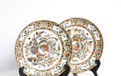 pair of millefiori, antique, chinese, porcelain plates republic period