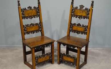 (-), stel noten en walnoten renaissance stoelen met...