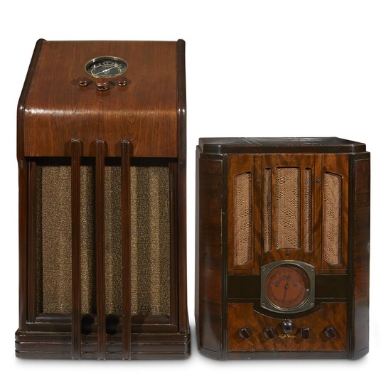 Two Art Deco wood radios 20th century The smaller...