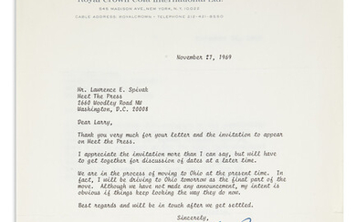 (ASTRONAUTS.) Group of 5 Typed Letters Signed, to Meet the Press co-founder Lawrence...