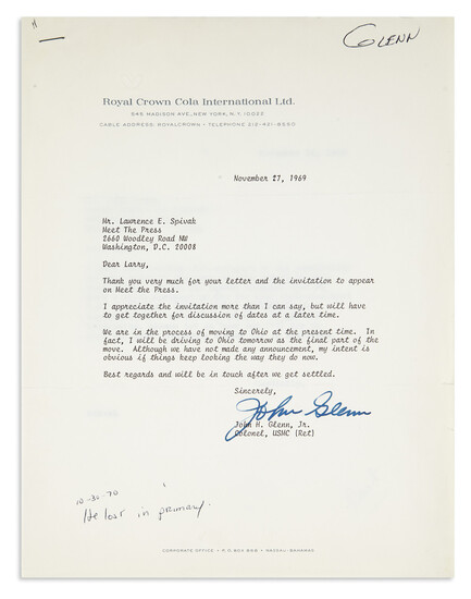(ASTRONAUTS.) Group of 5 Typed Letters Signed, to Meet the Press co-founder Lawrence...