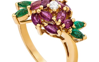 0.85 tcw Ruby Ring - 18 kt. Yellow gold - Ring - 0.60 ct Ruby - 0.20 ct Emeralds + 0.05 ct Diamond - No Reserve Price
