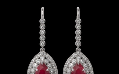 10.15 ctw Certified Ruby & Diamond Victorian Earrings 14K White Gold