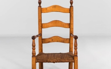 Maple Ladder-back Child's Armchair, Derby, Connecticut, area, c. 1760-75, three arched slats above turned arm supports and woven seat