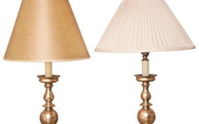 Pair of Brass Knopped Pricket Stick Lamps