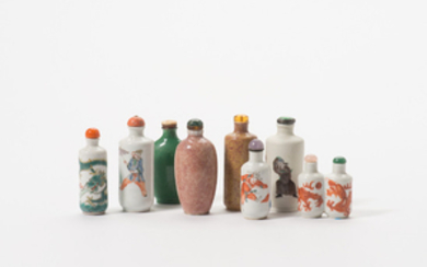 A collection of Chinese polychrome decorated porcelain snuff bottles