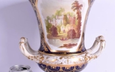 AN EARLY 19TH CENTURY DERBY TWIN HANDLED CAMPAGNA URN