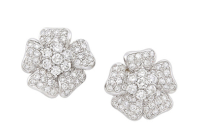 Pair of Platinum and Diamond Flower Earclips