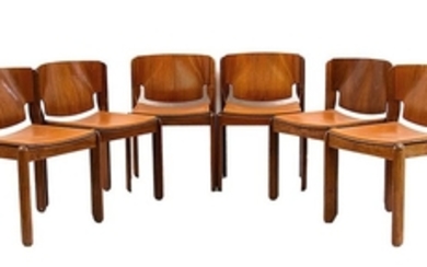 VICO MAGISTRETTI Milano, 1920 - 2006 Six chairs in light...