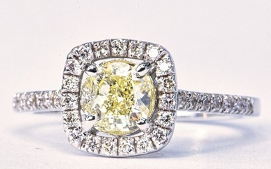 1.30 ctw Natural Fancy Intense Yellow VVS1 - 14 kt. White gold - Ring - 0.97 ct Diamond - Diamonds