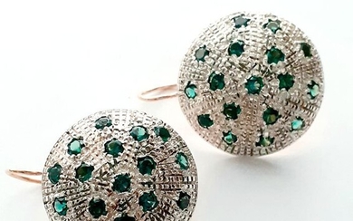14 kt. Gold, Silver - Earrings - 2.04 ct Emerald