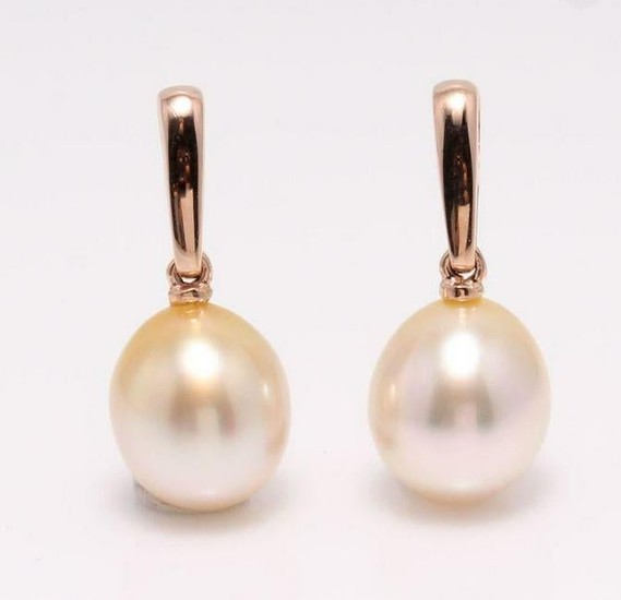 14 kt. Rose Gold - 9x10mm Golden South Sea Pearl Drops