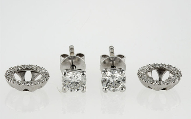 14 kt. White gold - Earrings, 2 IN 1- 0.84 ct Diamond - E - VS2