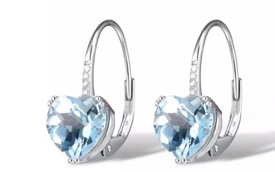 14 kt. White gold - Earrings - 4.60 ct aquamarine - Diamonds