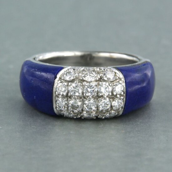 14 kt. White gold - Ring - 1.00 ct Diamond - Lapis lazuli
