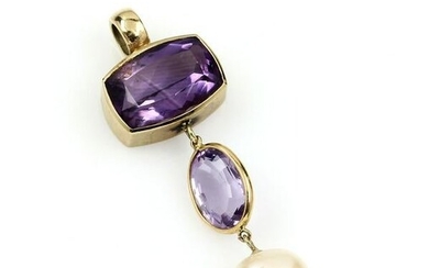 14 kt gold pendant with amethyst and cultured pearl