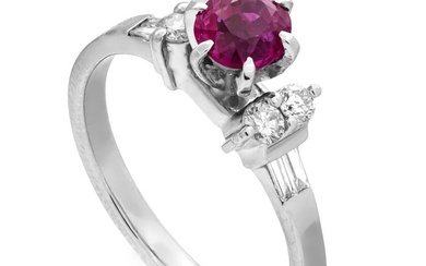 1.42 tcw Ruby Ring Platinum - Ring - 0.98 ct Ruby - 0.44 ct Diamonds - No Reserve Price