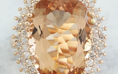 14.42 Carat Morganite 18K Rose Gold Diamond Ring