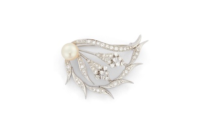 14K Gold, Pearl, and Diamond Brooch