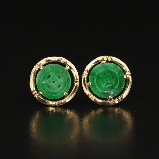 14K Jadeite Earrings with Bamboo Trim