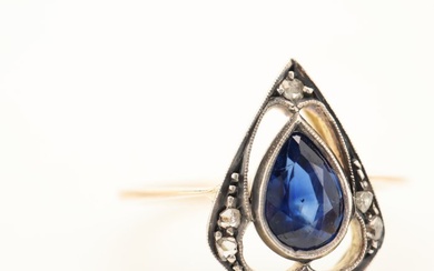 14K gold ring with sapphire and diamonds. <br> <br>it does...