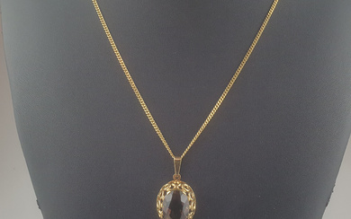14K necklace with large smoky quartz.