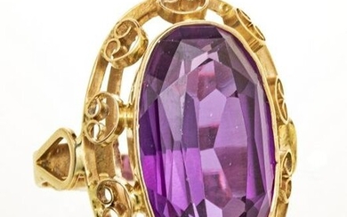 14KT GOLD & AMETHYST RING, SIZE 8 3/4