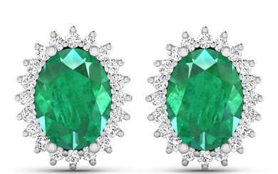 14KT White Gold 2.00ctw Emerald and Diamond Earrings