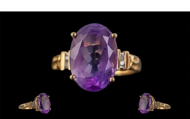 14ct Gold Attractive Amethyst and Diamond Set Ring, marked 1...