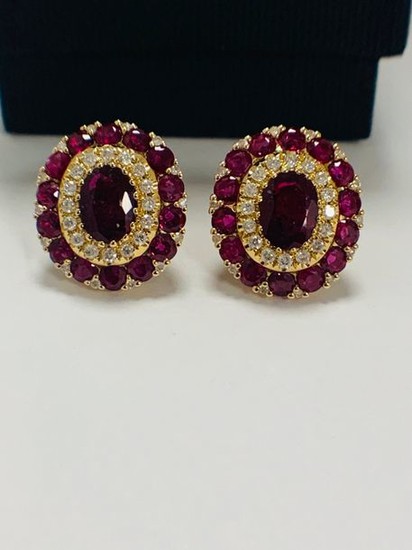 14ct Rose Gold Ruby and Diamond stud earrings...