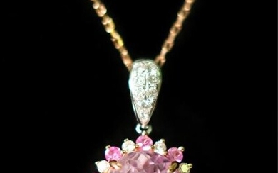 14k 7.85ct Kunzite, Diamond & Sapphire Pendant