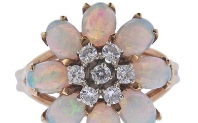 14k Gold Diamond Opal Flower Ring