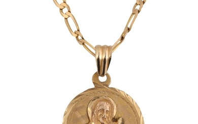 14k Gold Virgin Mary Pendant on 16" Link Necklace