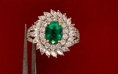 14k emerald diamond halo cluster ring