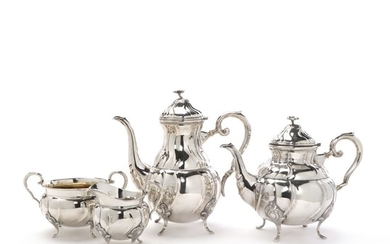 A Danish 20th century Rococo style silver coffee- and tea set, fineness 830. Weight 1362 g. (4)